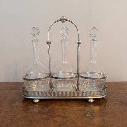 Quality Antique Edwardian Glass Decanters And Silver Plated Stand
