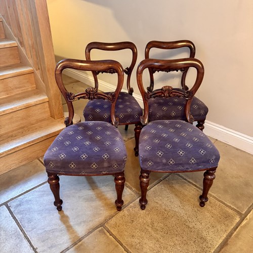 Wonderful Set Of Four Antique Victorian Balloon Back Dining Chairs