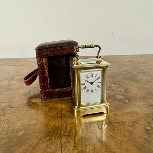 Elegant Quality Antique Victorian Miniature Brass Carriage Clock 