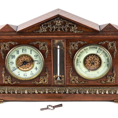 This Is A Quality Antique Desk Clock And Barometer Set