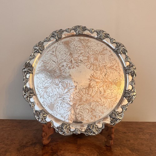 Fine Quality Antique Victorian Silver Plated Circular Tray 