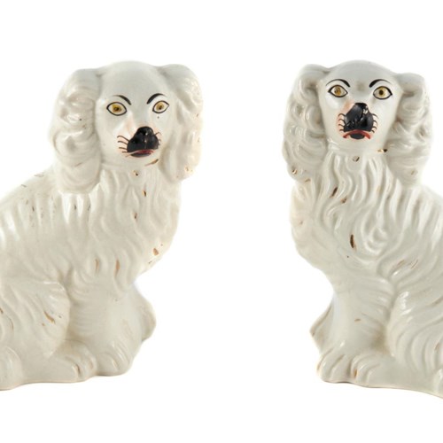 Pair Of Antique White Staffordshire Dogs