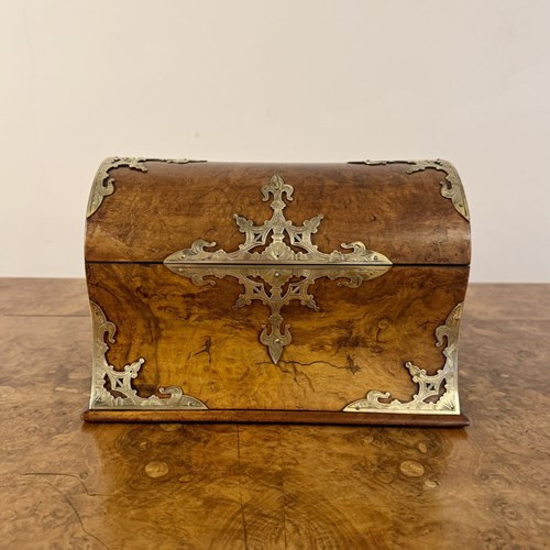 Magnificent Quality Antique Victorian Burr Walnut Brass Mounted Stationary Box 