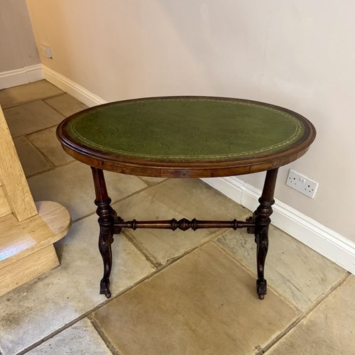 Fine Quality Antique Victorian Walnut Leather Top Oval Writing Table