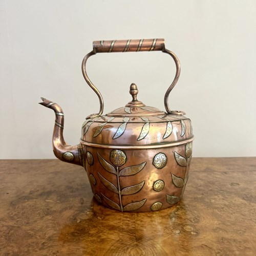 Unusual Quality Antique Dutch Copper Kettle 