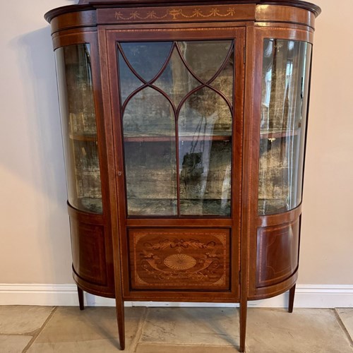 Elegant Quality Antique Edwardian Mahogany Inlaid Bowfront Display Cabinet 
