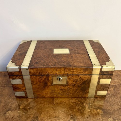 Quality Antique Victorian Burr Walnut Brass Bounded Writing Box