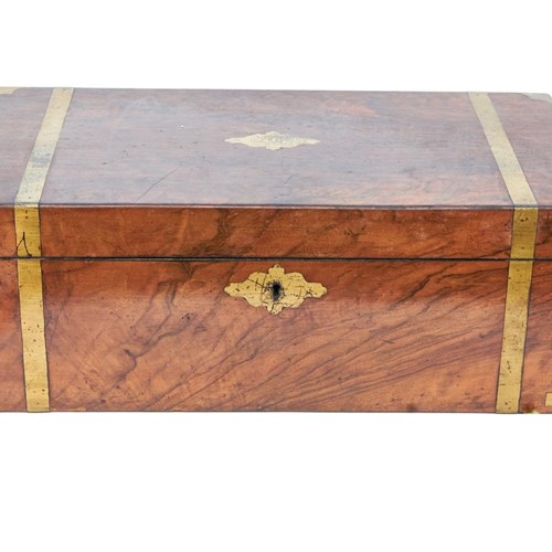 Antique Walnut Brass Bound Writing Box