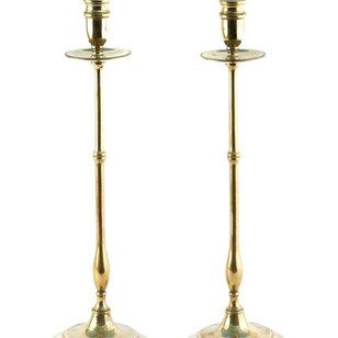 Pair Of Tall Antique Brass Candlest...