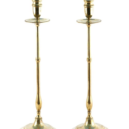 Pair Of Tall Antique Brass Candlesticks