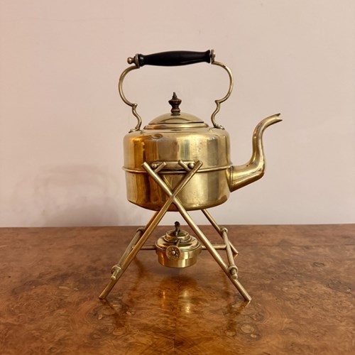 Antique Edwardian Quality Brass Spirit Kettle And Stand