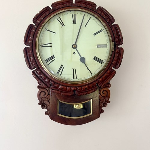 Fantastic Quality Antique 19Th Century Mahogany Drop Dial Wall Clock 