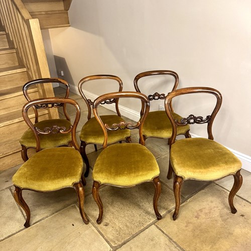 Quality Set Of Six Antique Victorian Rosewood Balloon Back Dining Chairs