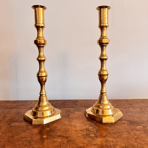 Quality Pair Of Large Antique Victorian Brass Candlesticks 