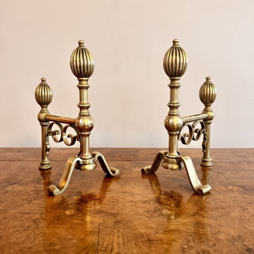 Fine Quality Pair Of Antique Georgian Brass Fire Dogs 