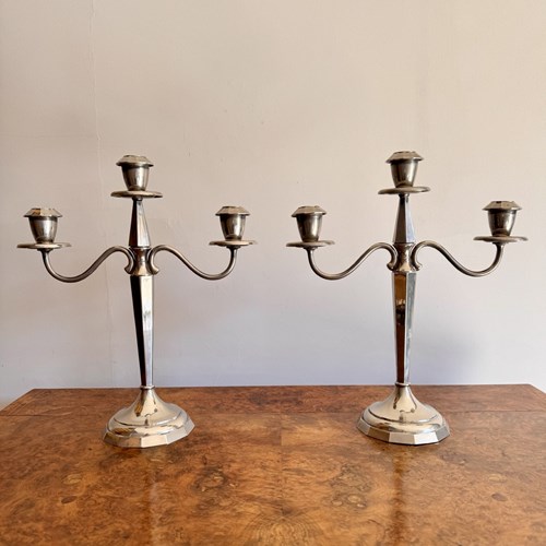Fine Quality Pair Of Antique Edwardian Silver Plated Candelabras 