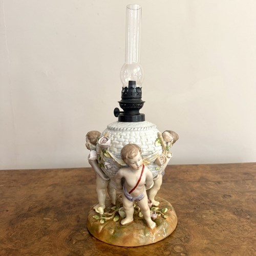 Outstanding Quality Antique Sitzendorf Porcelain Oil Lamp