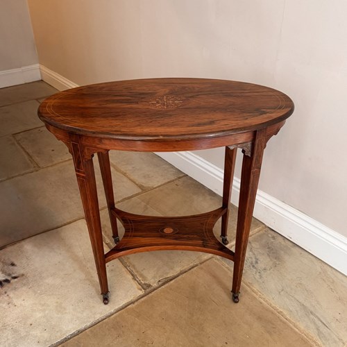 Pretty Antique Edwardian Mahogany Inlaid Oval Occasional Table 