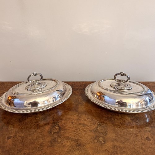 Quality Pair Of Antique Edwardian Silver Plated Oval Entree Dishes 