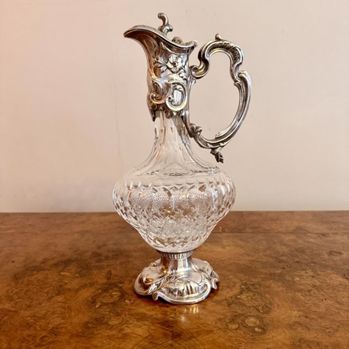 Stunning Antique Cut Glass And Silver Plate Claret Jug