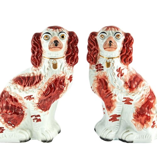 Large Pair Of Antique Staffordshire Dogs