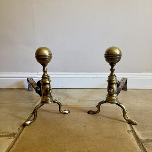 Large Quality Pair Of 19Th Century Brass Fire Dogs 
