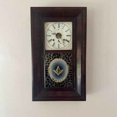 Antique 19Th Century American Mahogany Wall Clock 