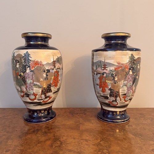 Large Quality Pair Of Antique Japanese Satsuma Vases
