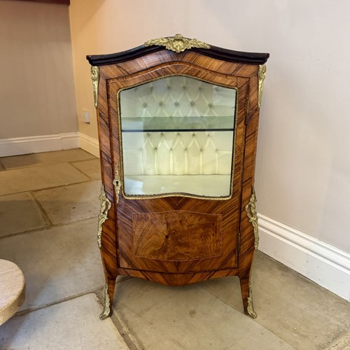 Antique Petite French Walnut And Kingwood Display Cabinet 