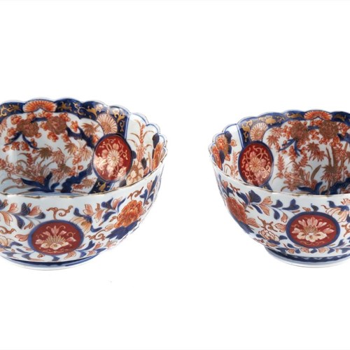 Antique Near Pair Of Japanese Imari Bowls