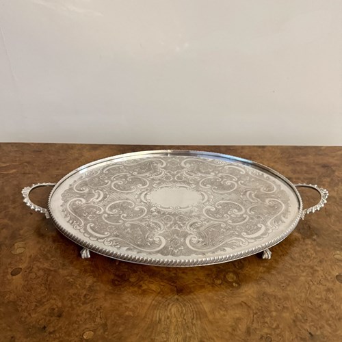 Quality Antique Edwardian Silver Plated Oval Tea Tray 