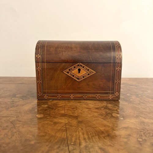 Quality Antique 19Th Century Walnut Tea Caddy With Tunbridge Inlay