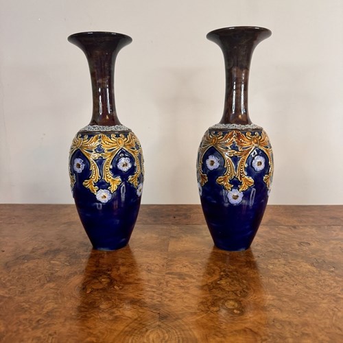 Beautiful Quality Pair Of Antique Doulton Lambeth Vases 