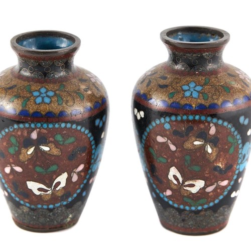 Miniature Pair Of Antique Japanese Cloisonne Vases