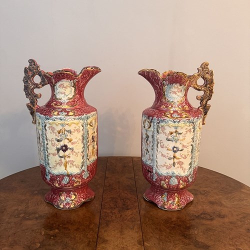 Large Quality Pair Of Antique Victorian Ewers 