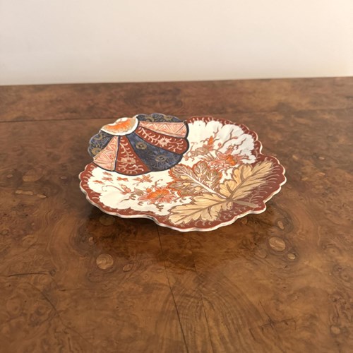 Unusual Antique Japanese Imari Dish In The Form Of A Leaf