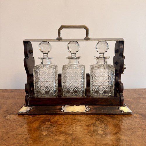 Wonderful Antique Oak Three Bottle Tantalus 