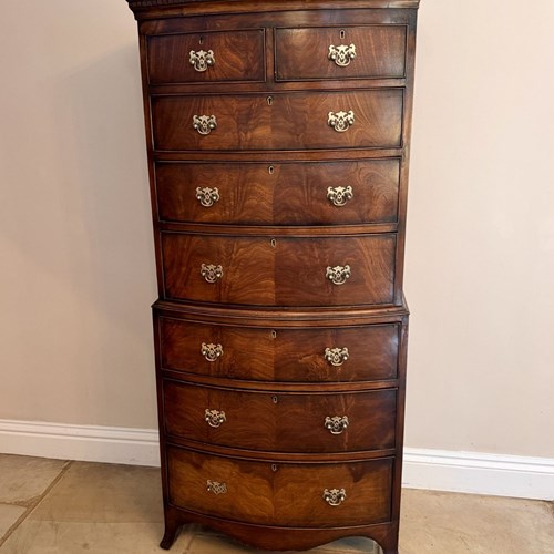 Quality Antique Victorian Mahogany Bowfront Chest On Chest 