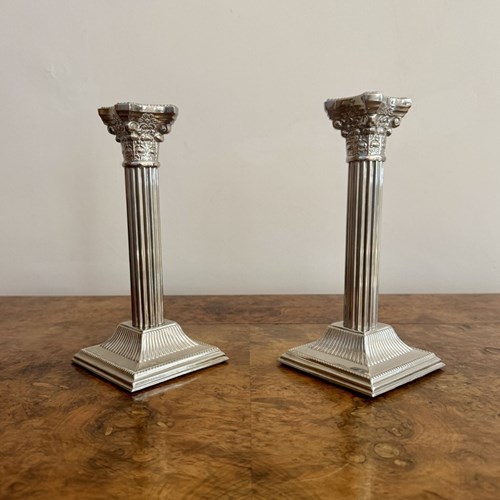 Pretty Pair Of Antique Edwardian Silver Plated Candlesticks 