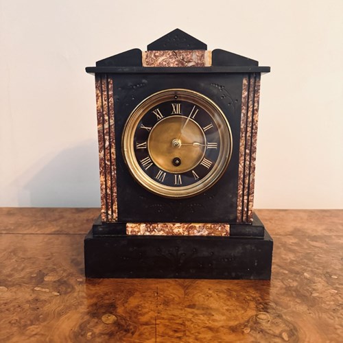 Pretty Antique Quality Marble Inlaid Mantle Clock 