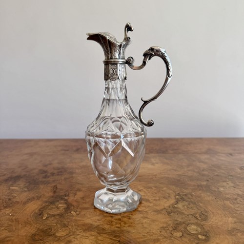19Th Century Continental White Metal Mounted Cut Glass Ewer