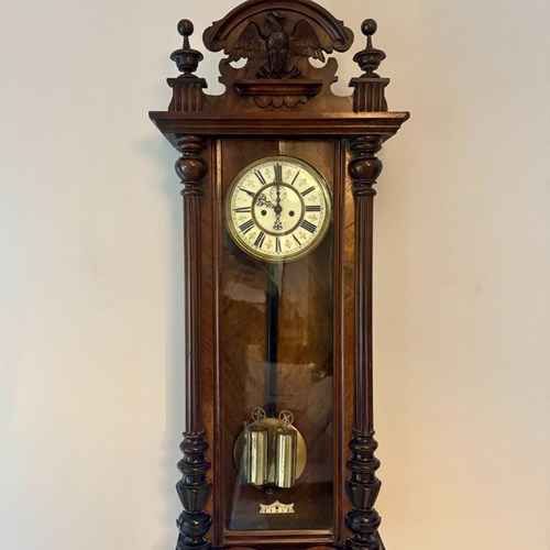 Outstanding Quality Antique 19Th Century Carved Walnut Wall Clock 