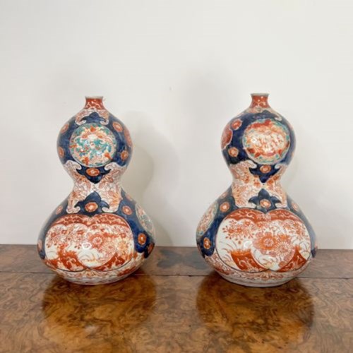 Magnificent Pair Of Unusual Shaped Antique Japanese Imari Vases