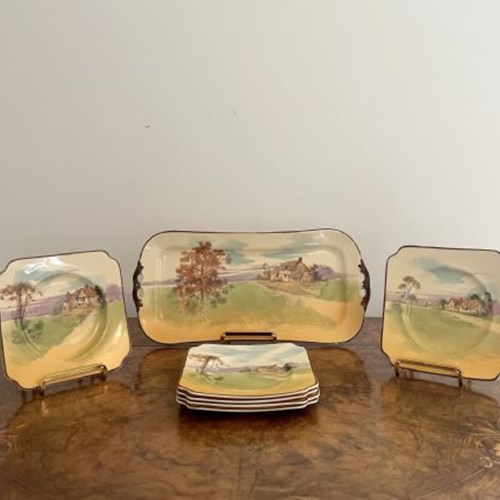Lovely Set Of Seven Antique Royal Doulton Sandwich Plates 