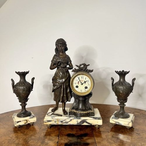 Outstanding Quality Antique Victorian Clock Garniture 