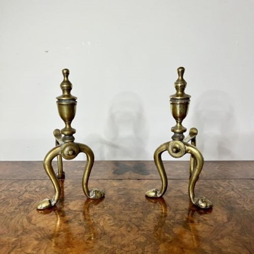 Elegant Pair Of Quality Antique Victorian Brass Fire Dogs