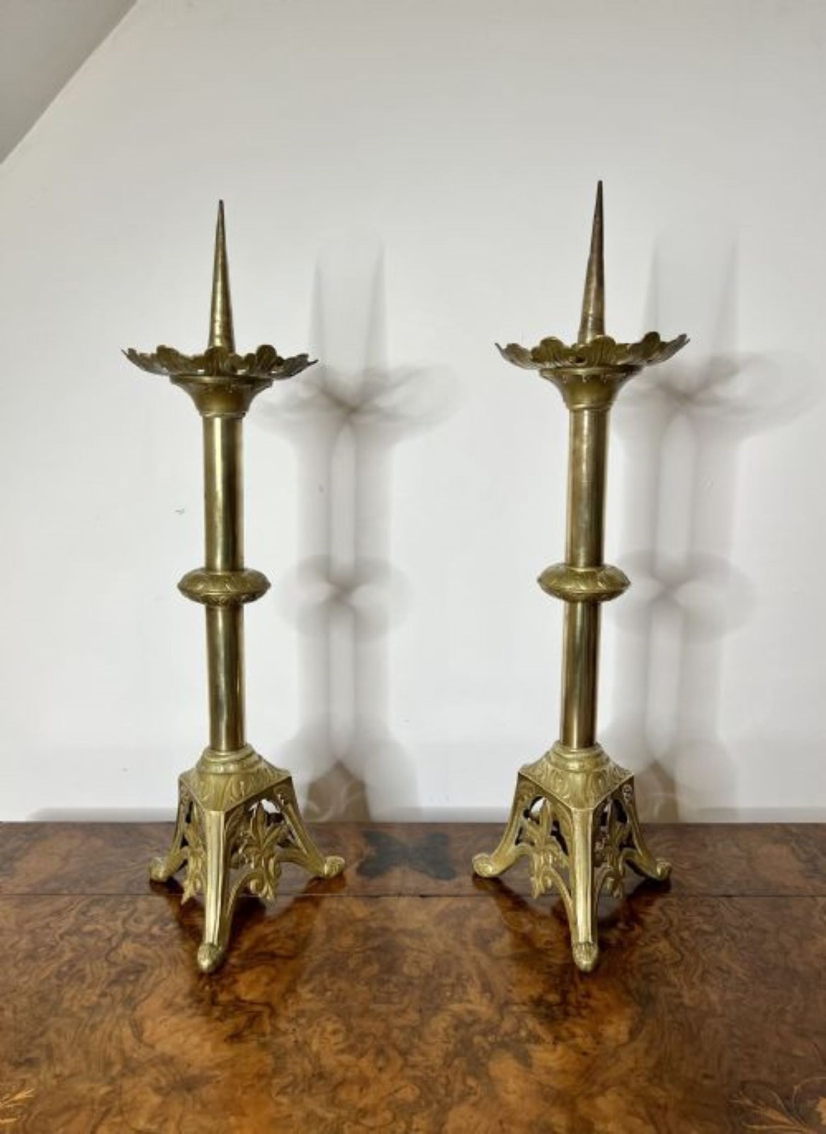 Fantastic Large Pair Of Antique Brass Pricket Candlesticks - Decorative  Collective