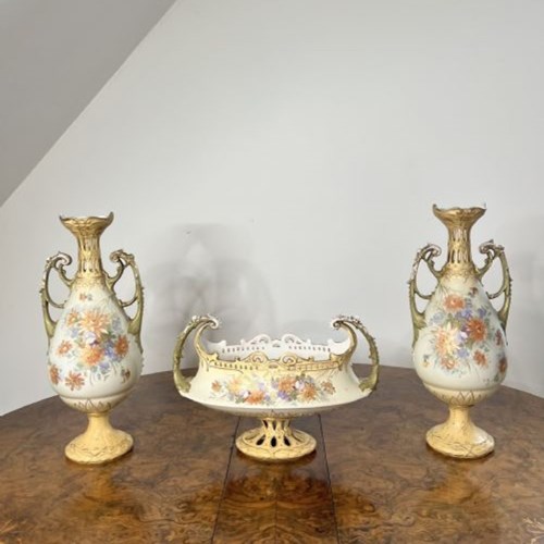 Outstanding Quality Antique Royal Vienna Centrepiece And Side Vases 