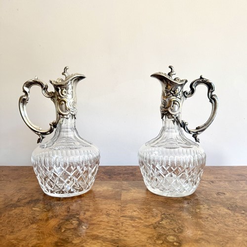 Fantastic Quality Pair Of Antique Edwardian Silver Plated Claret Jugs 