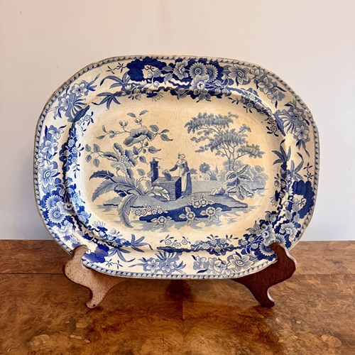 Antique Victorian Blue And White Meat Platter 